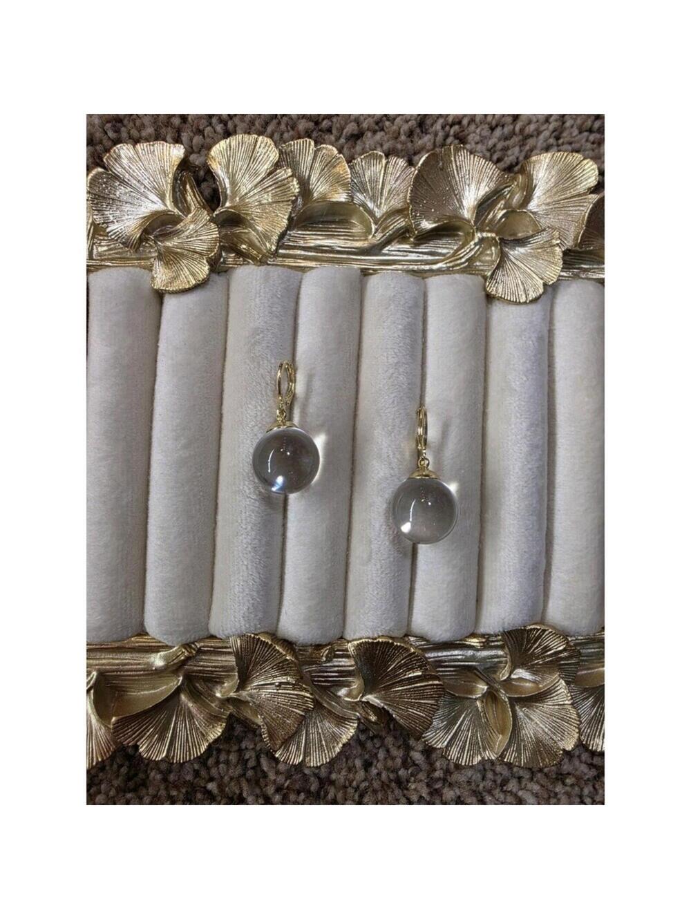 SALE  Gold Tone Hoop Earrings with Clear Orb Drops